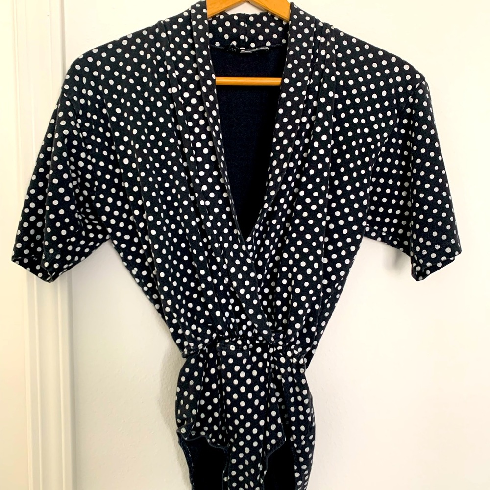 80’s Vintage Bodysuit Cinched Waist Polka Dot - Size S